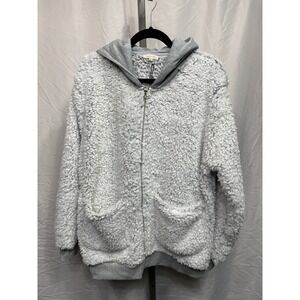 Cotton Bleu Sherpa Fleece Zip Up Hoodie Grey Women's Size L